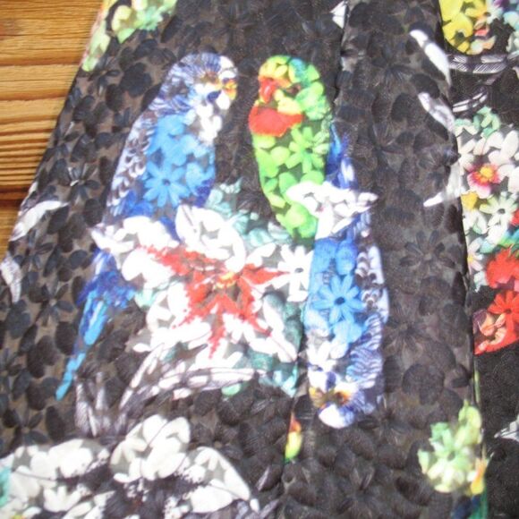 Black Parrot Bird Print Floral Full Skirt - Picture 3 of 8